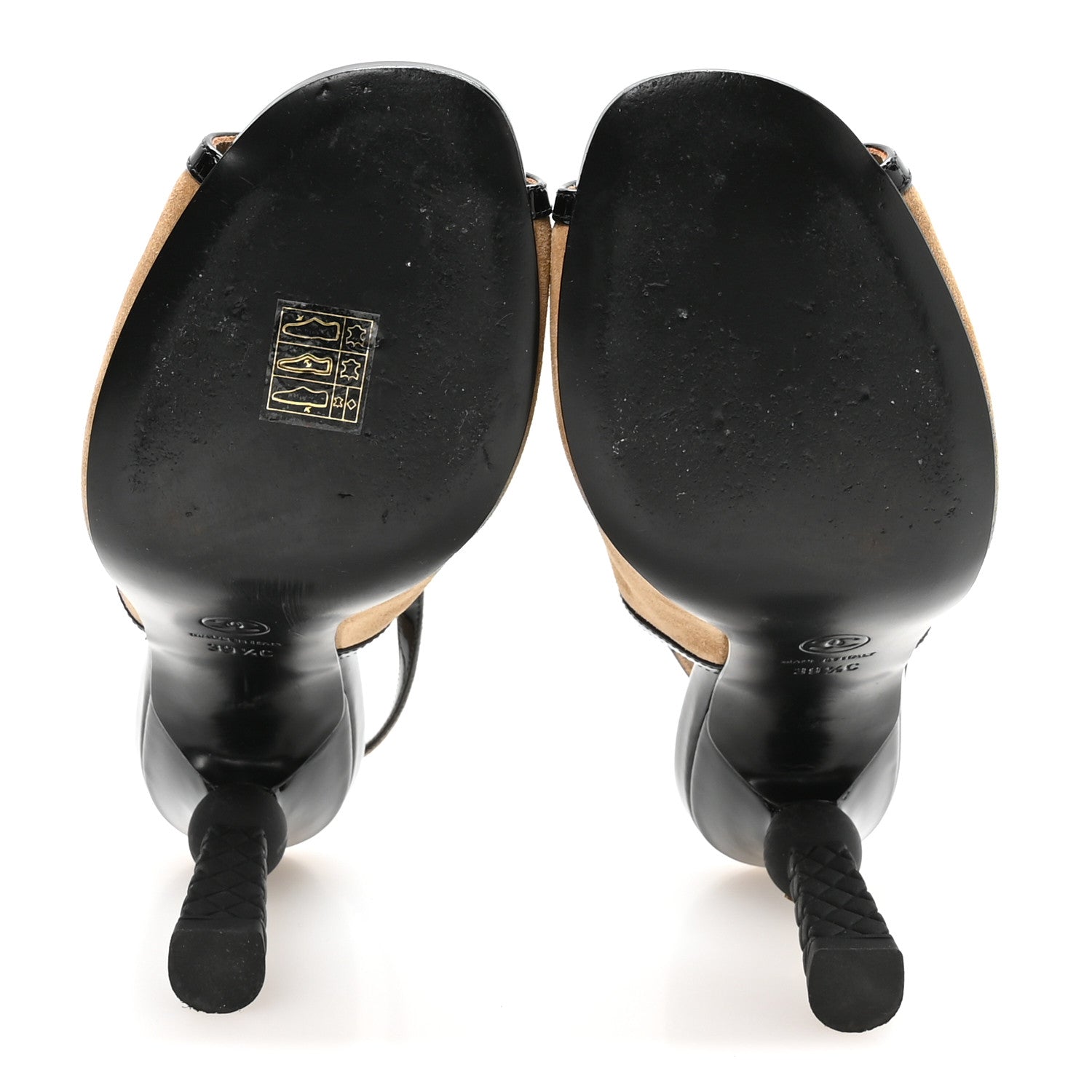 Chanel Suede Calfskin Patent Calfskin Slingback Sandals 39.5 Beige Black 6 of 9