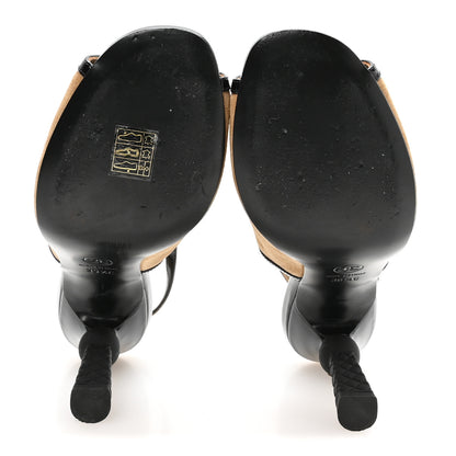 Chanel Suede Calfskin Patent Calfskin Slingback Sandals 39.5 Beige Black 6 of 9