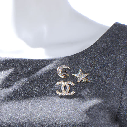 Chanel Crystal CC Moon Star Pin Brooch Set Gold 2 of 5