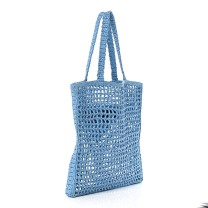 Prada Yarn Raffia Effect Crochet Logo Embroidered Tote Bag Celeste 3 of 9