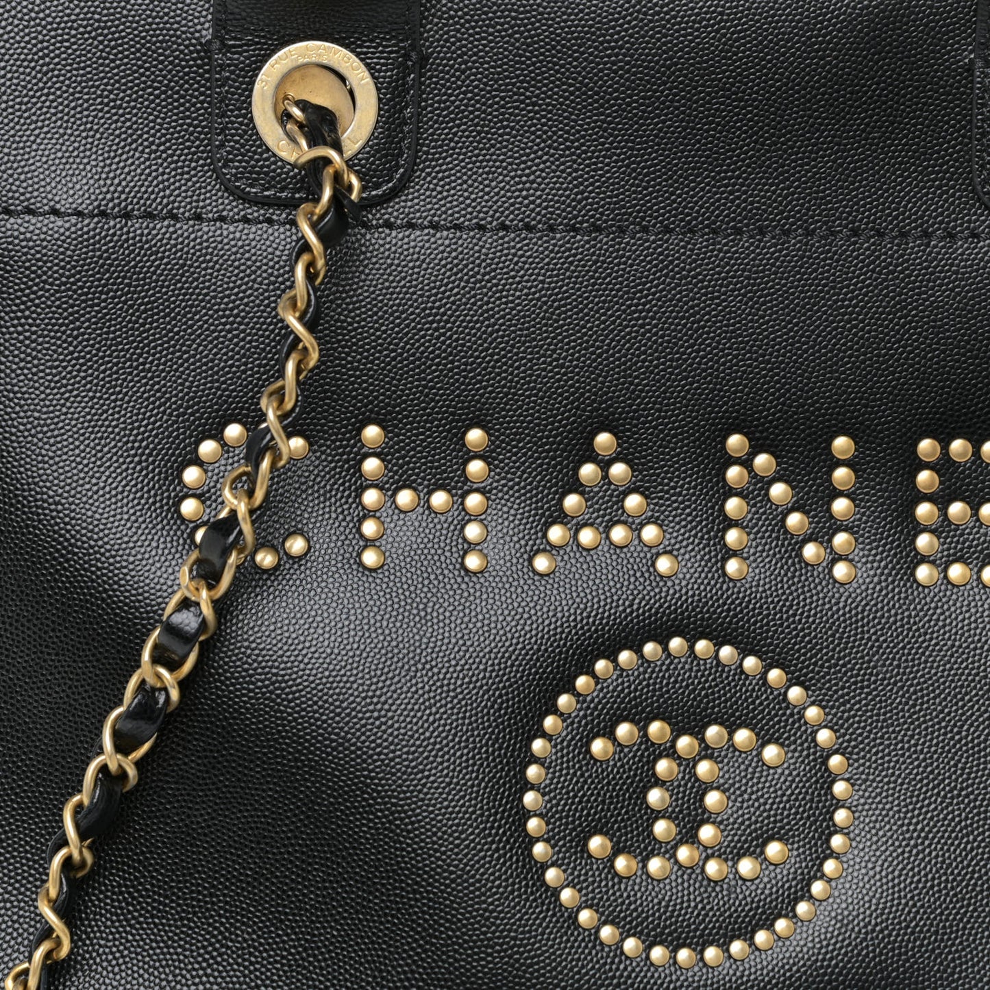 Caviar Small Studded Deauville Tote Black