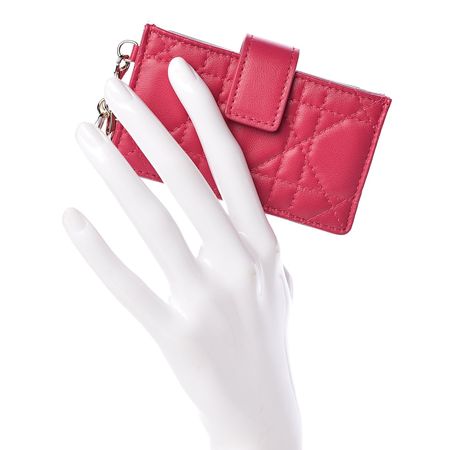 Lambskin Cannage Lady Dior 5-Gusset Card Holder Fuchsia