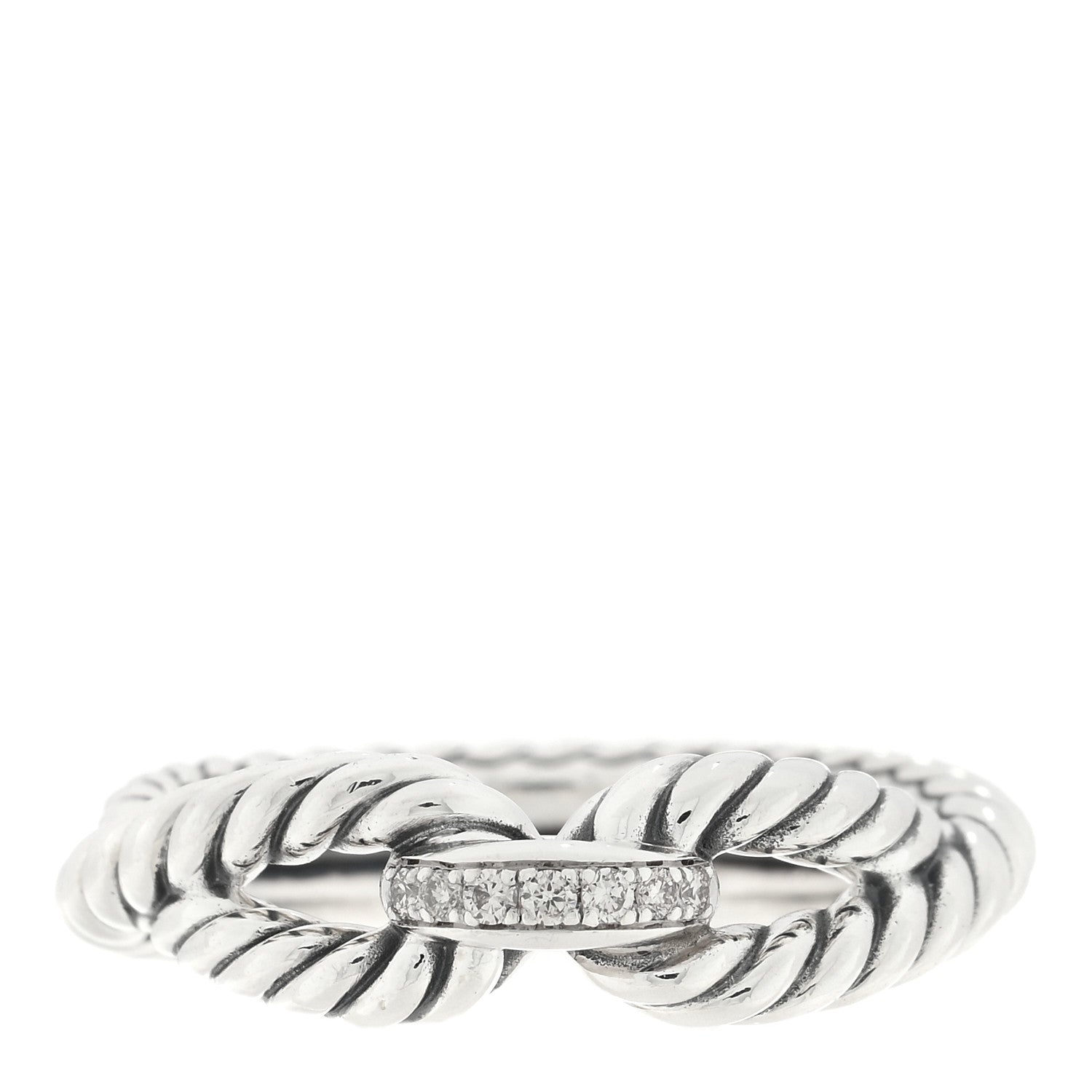 David Yurman Sterling Silver Diamond Cable Loop Band Ring 56 7.5 1 of 4