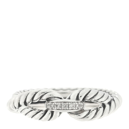 David Yurman Sterling Silver Diamond Cable Loop Band Ring 56 7.5 1 of 4