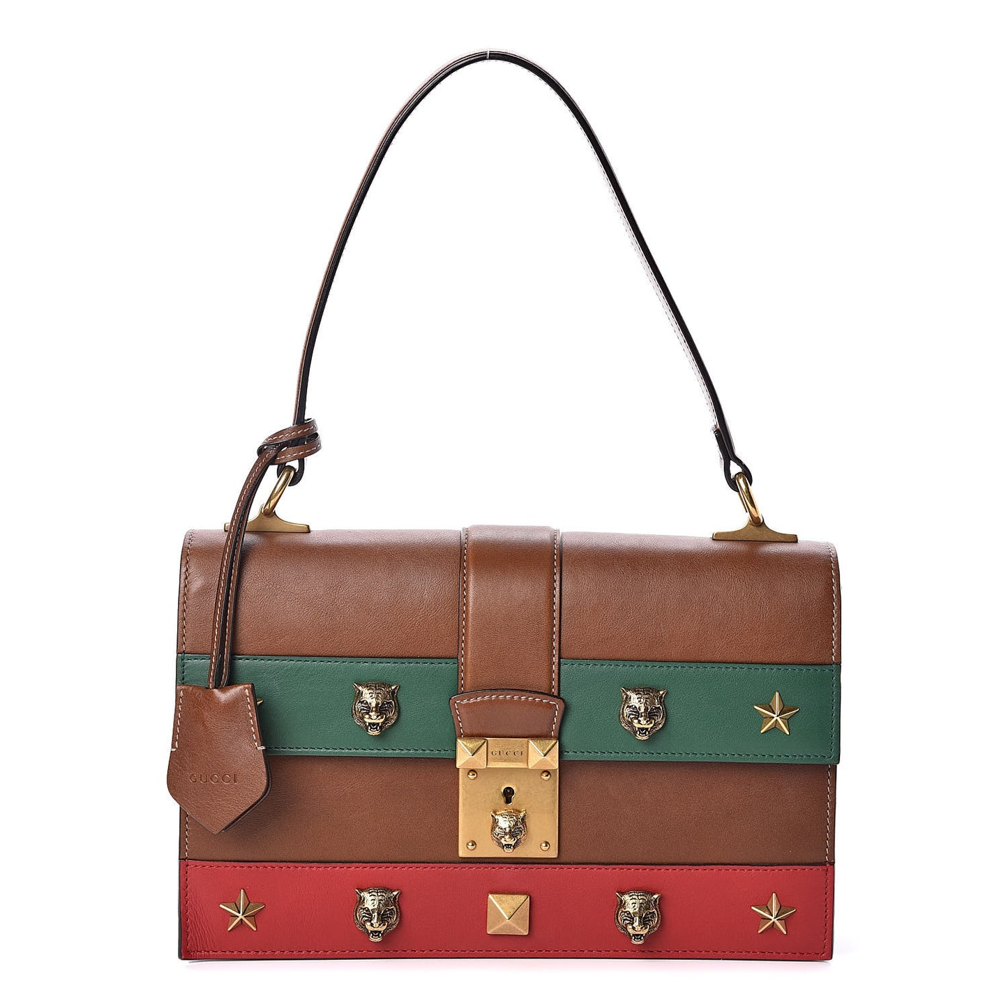 Calfskin Medium Cat Lock Top Handle Bag Brown