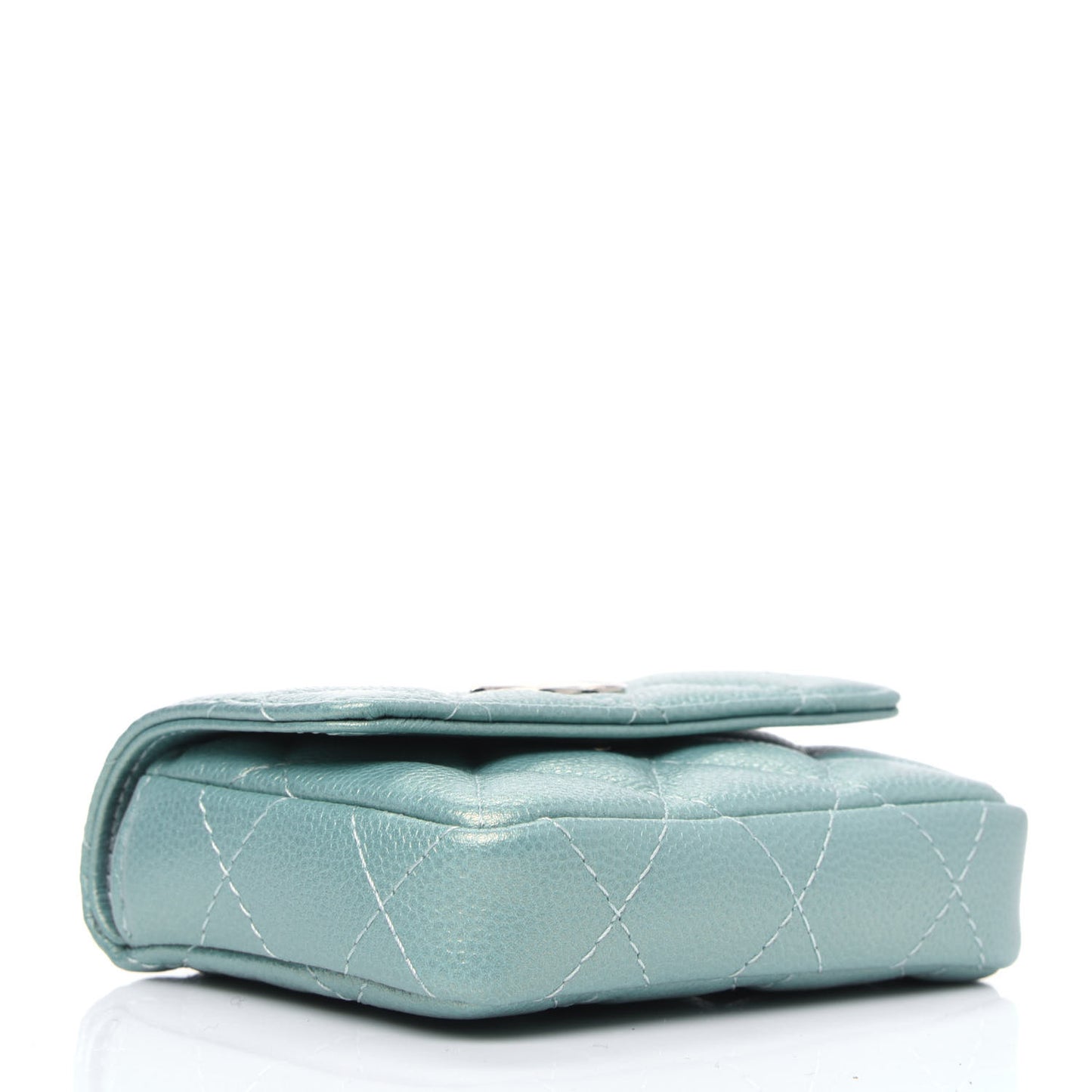 Iridescent Caviar Quilted Pearl On Top Coin Purse With Chain Light Green