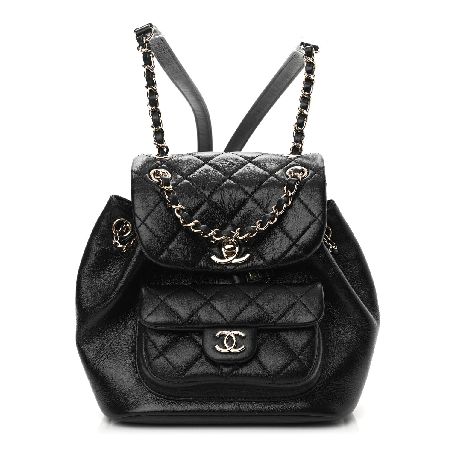 Chanel Glazed Aged Calfskin Quilted Small Duma Drawstring Backpack Black 1 of 12