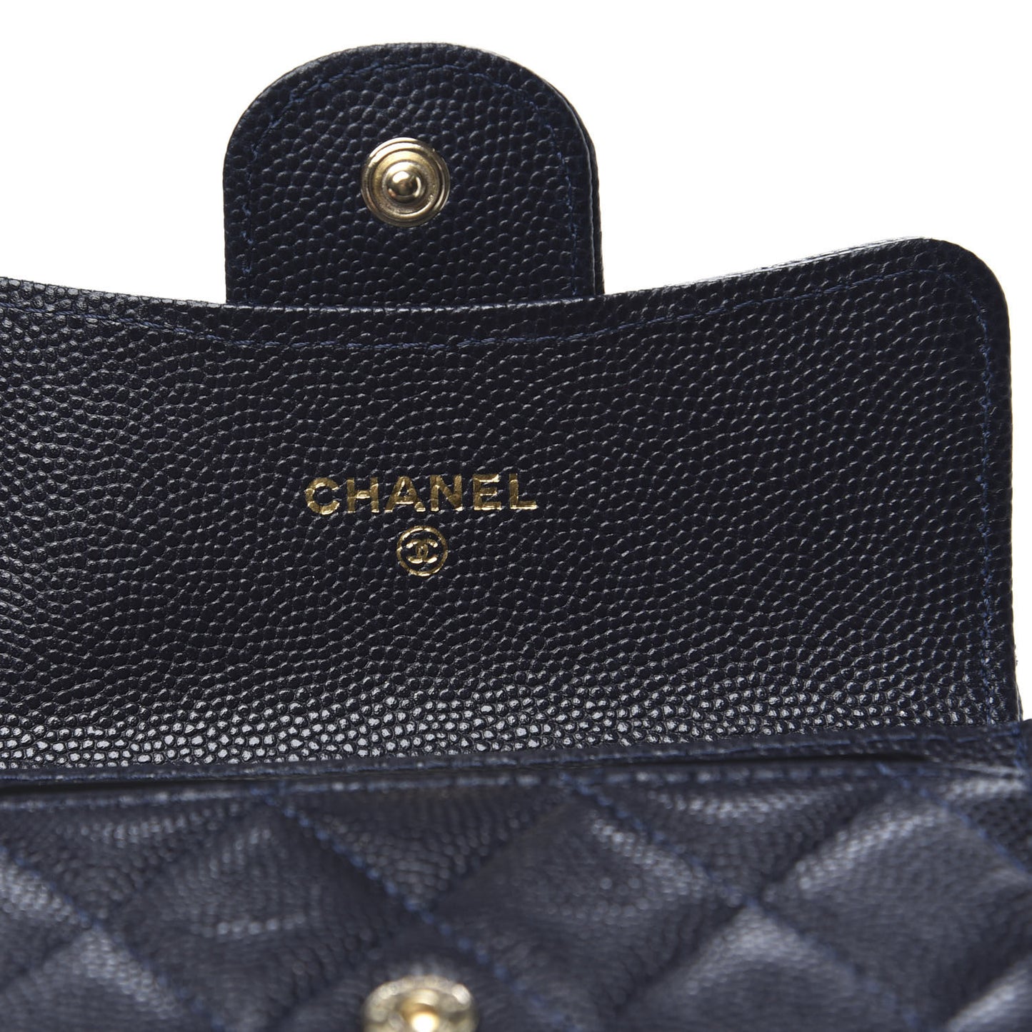 Caviar Quilted Flap Card Holder Wallet Navy Blue