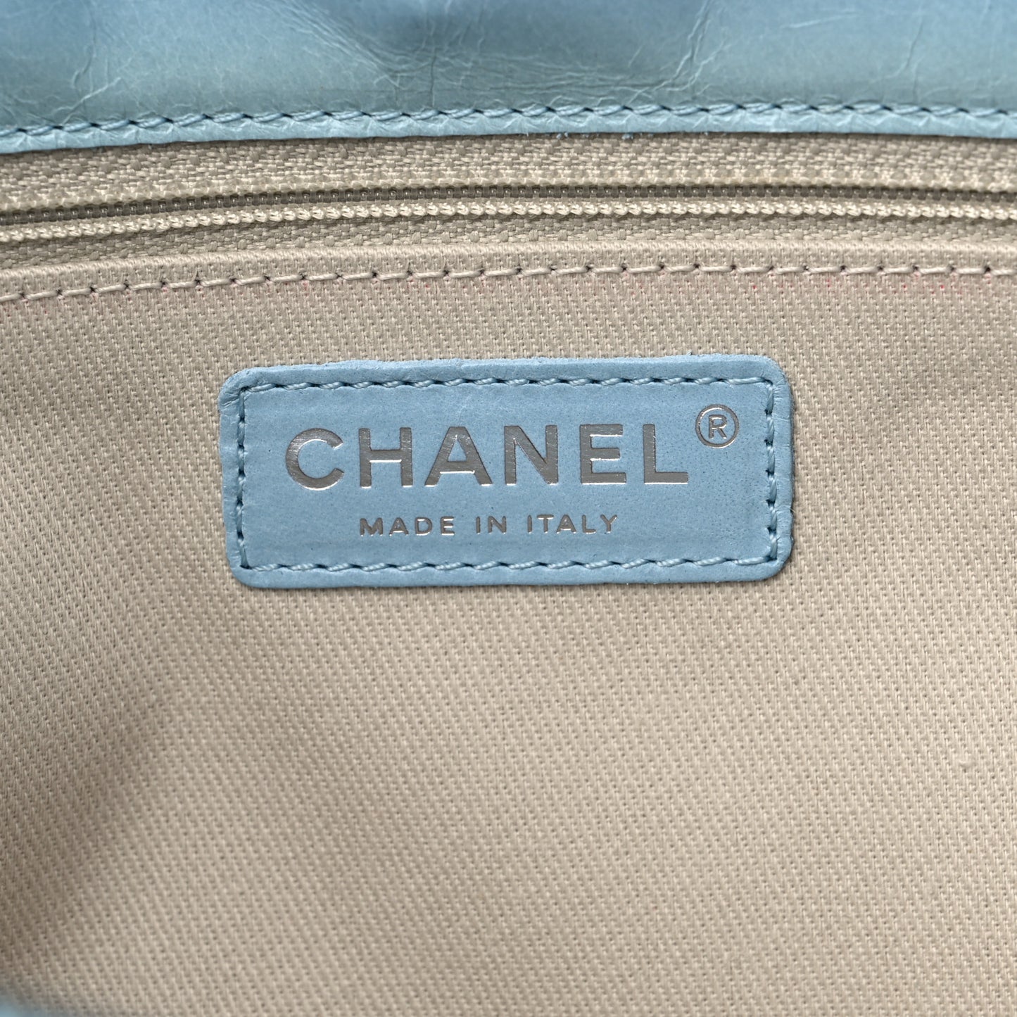 Glazed Calfskin Quilted Large Coco Soft Flap Light Blue