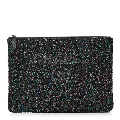 Chanel Canvas Sequin Medium Deauville Cosmetic Pouch Black 1 of 4