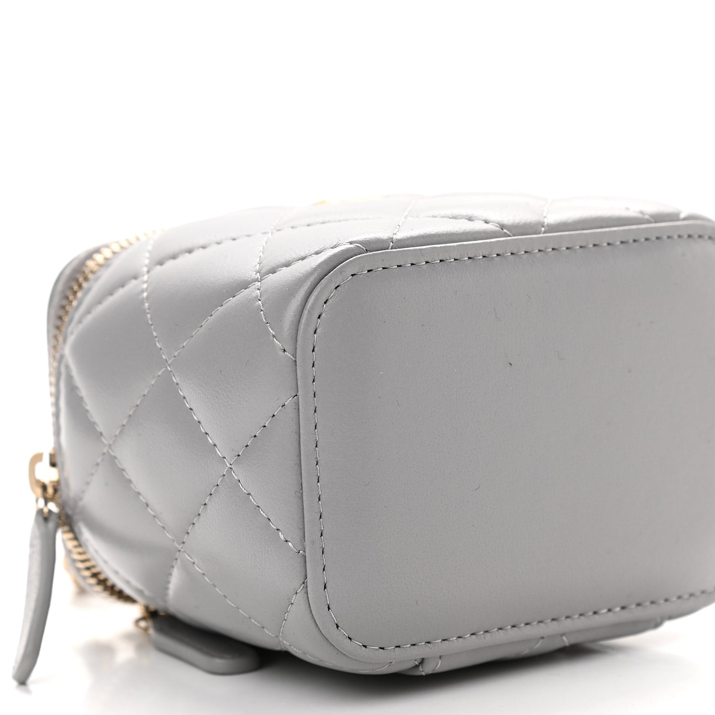 Lambskin Quilted Pearl Crush Mini Vanity Case With Chain Grey