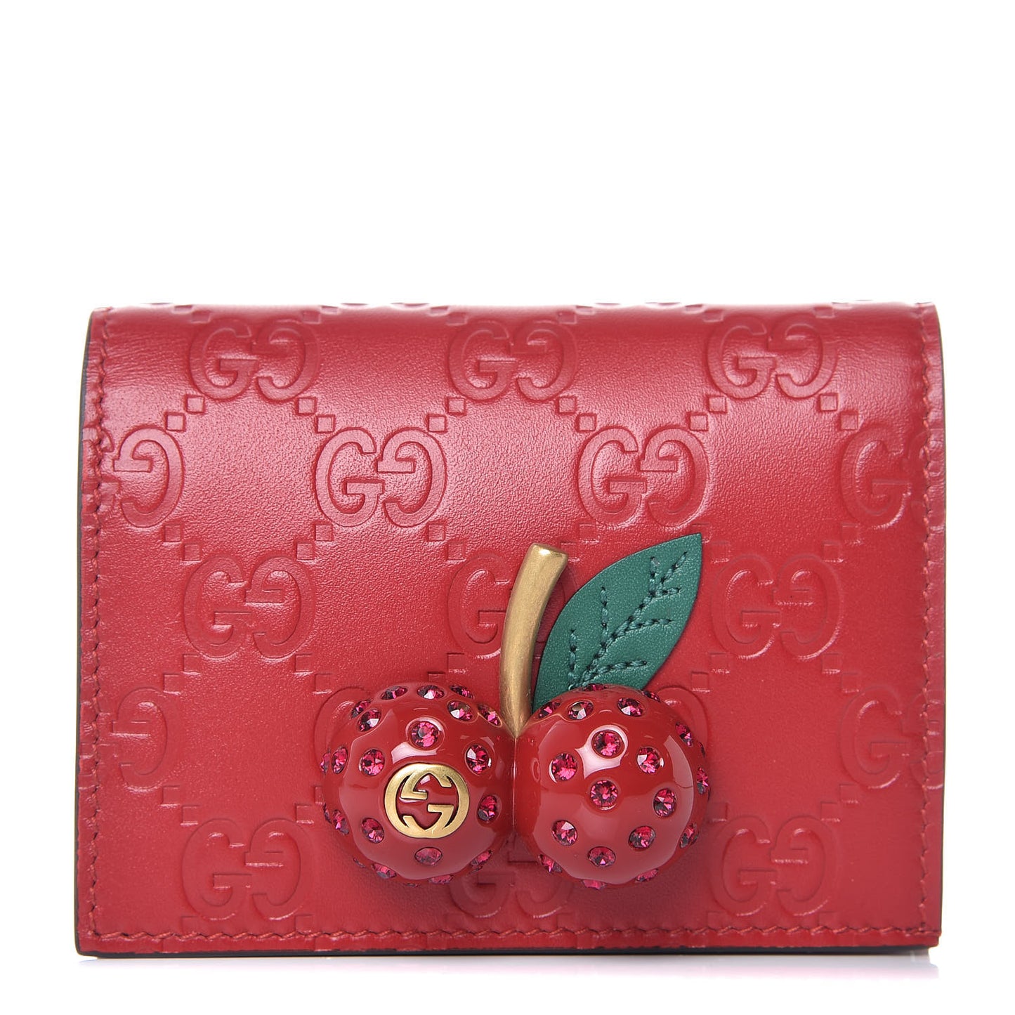 Guccissima Cherries Card Case Wallet Hibiscus Red