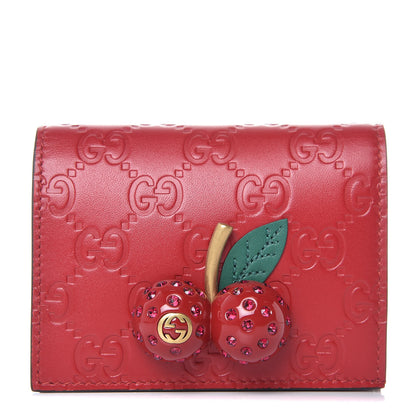 Gucci Guccissima Cherries Card Case Wallet Hibiscus Red 1 of 9
