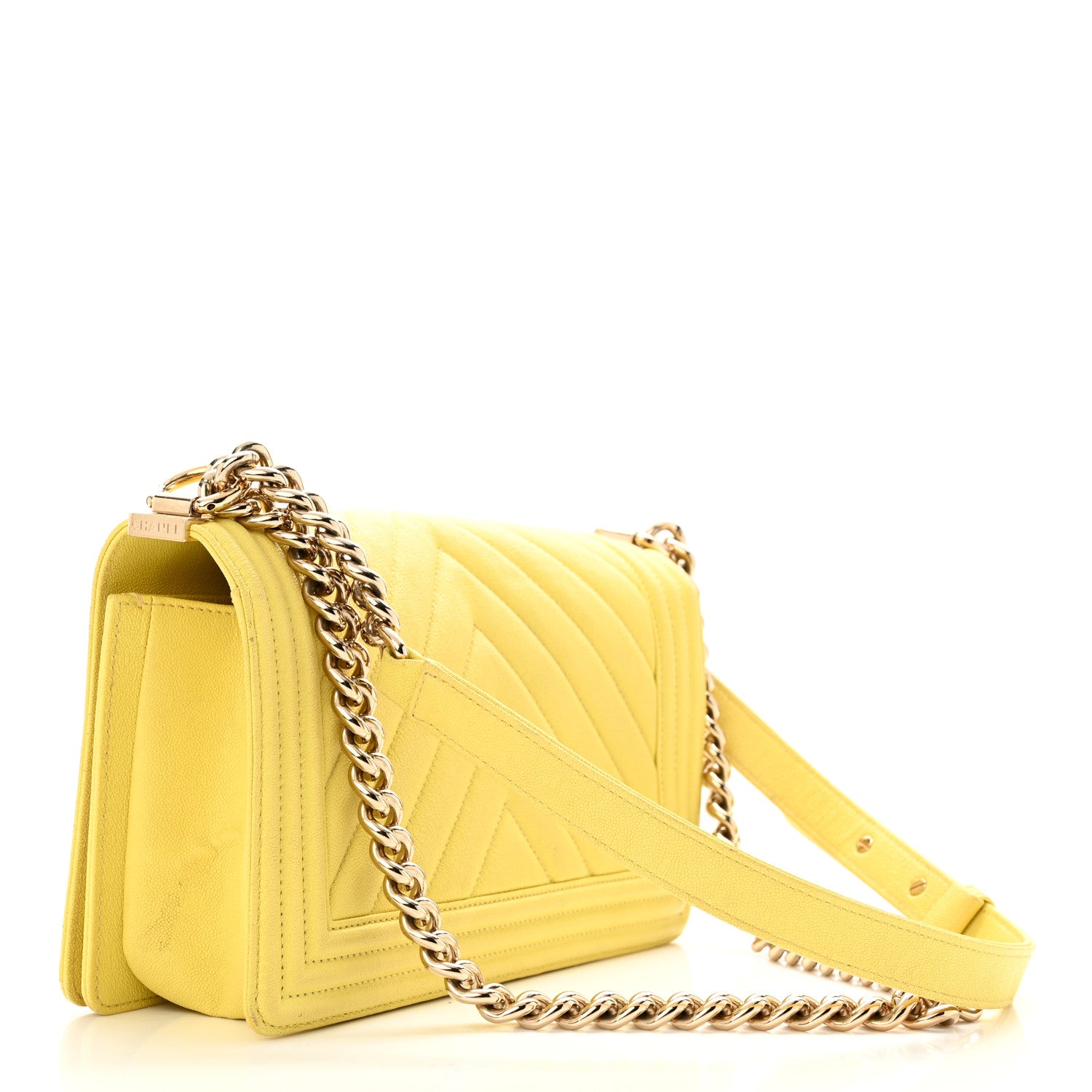 Chanel Caviar Chevron Quilted Medium Boy Flap Yellow 3 of 14
