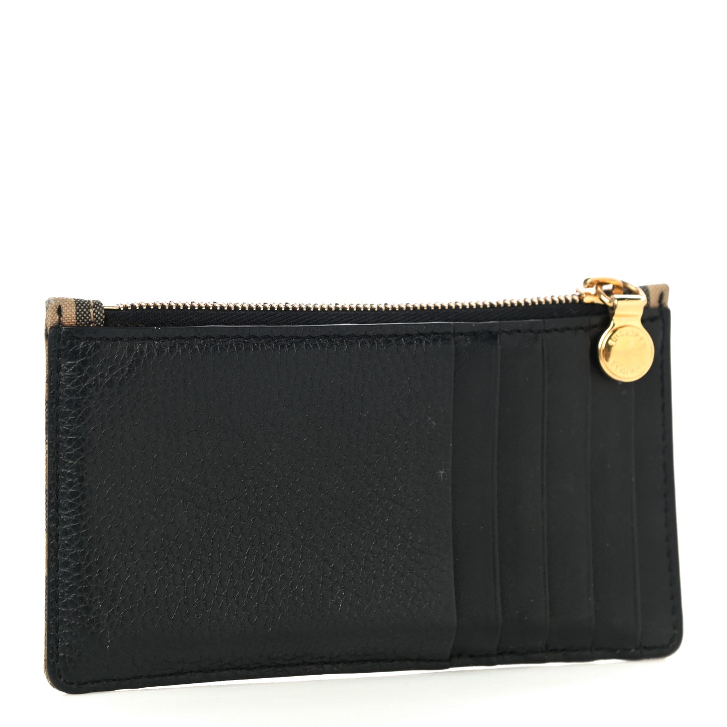 Vintage Check Calfskin Coin Case Card Holder Black