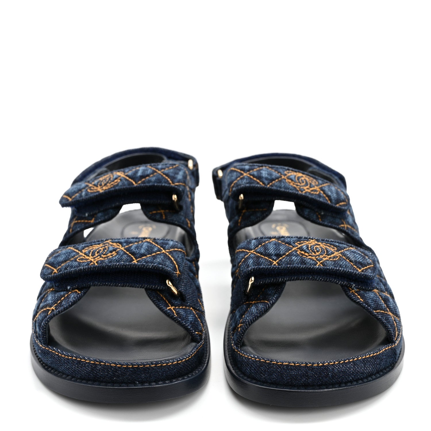 Chanel Denim Velcro Dad Sandals 38.5 Navy Blue 2 of 9