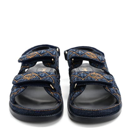 Chanel Denim Velcro Dad Sandals 38.5 Navy Blue 2 of 9