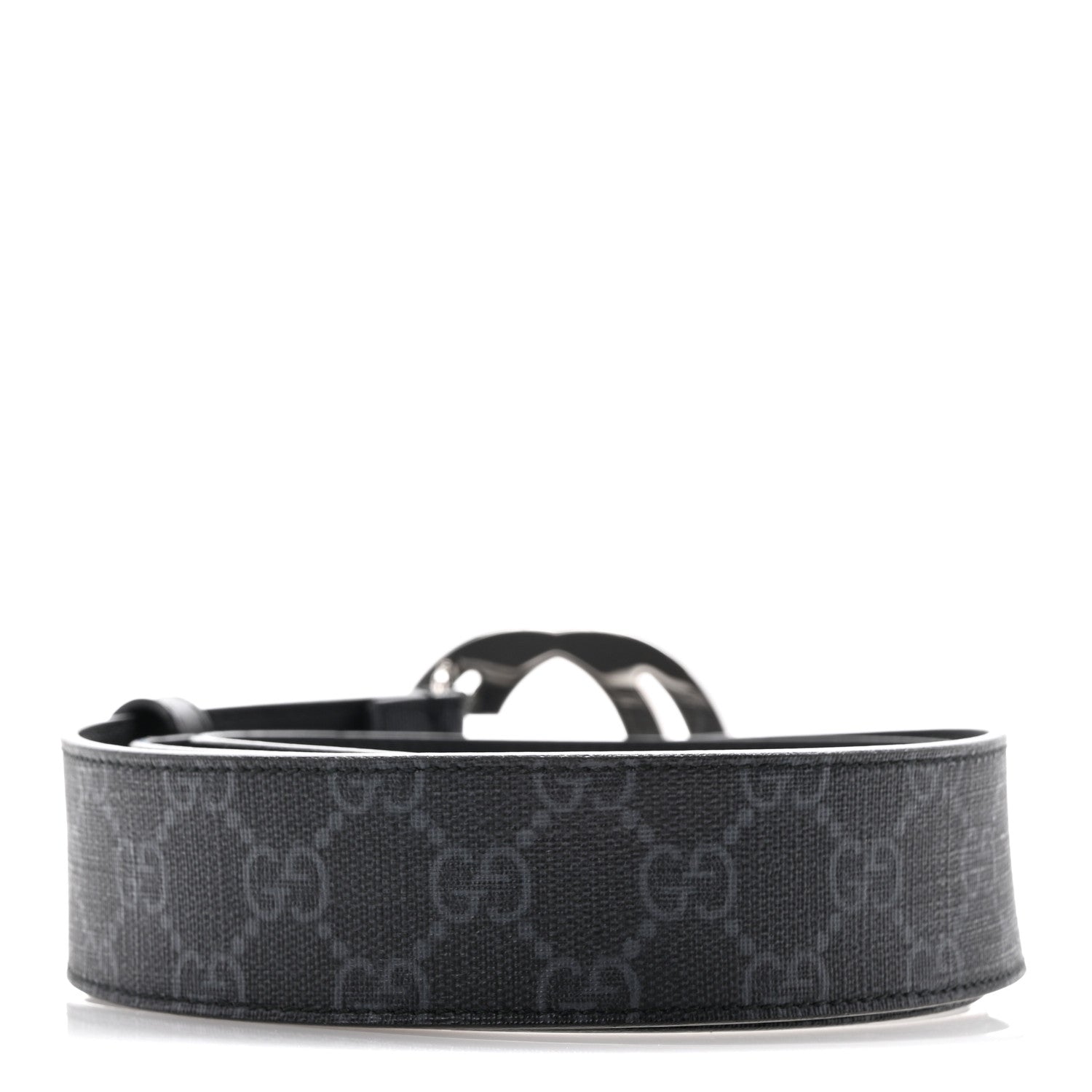 Gucci GG Supreme Monogram Selleria Calfskin Interlocking G 40mm Belt 95 38 Black Grey 2 of 7