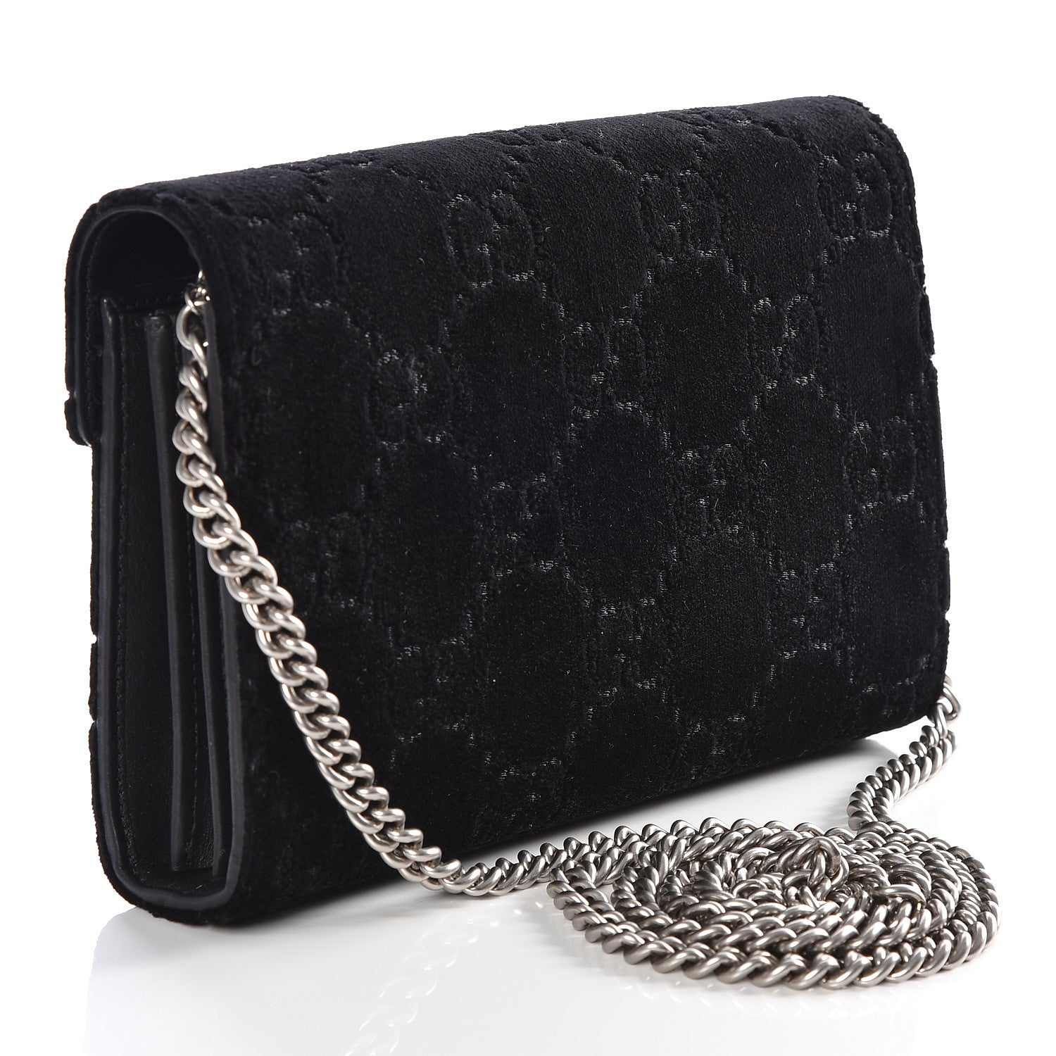 Gucci Velvet GG Monogram Mini Dionysus Chain Wallet Black 2 of 9