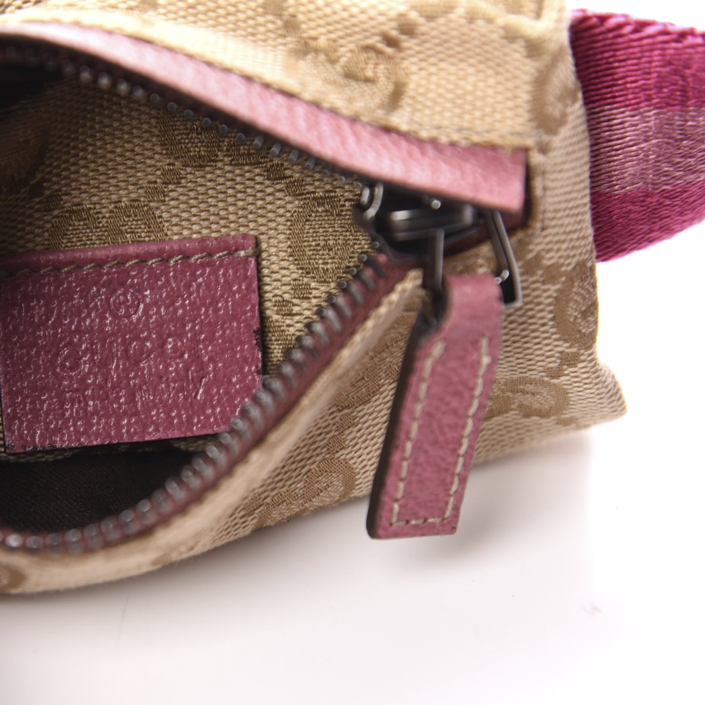 GG Monogram Web Double Pocket Belt Bag Pink