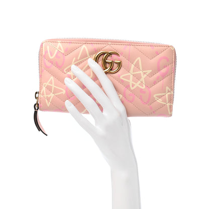 Gucci Calfskin Matelasse GucciGhost GG Marmont Zip Around Wallet Perfect Pink Rosa Ivory 2 of 8
