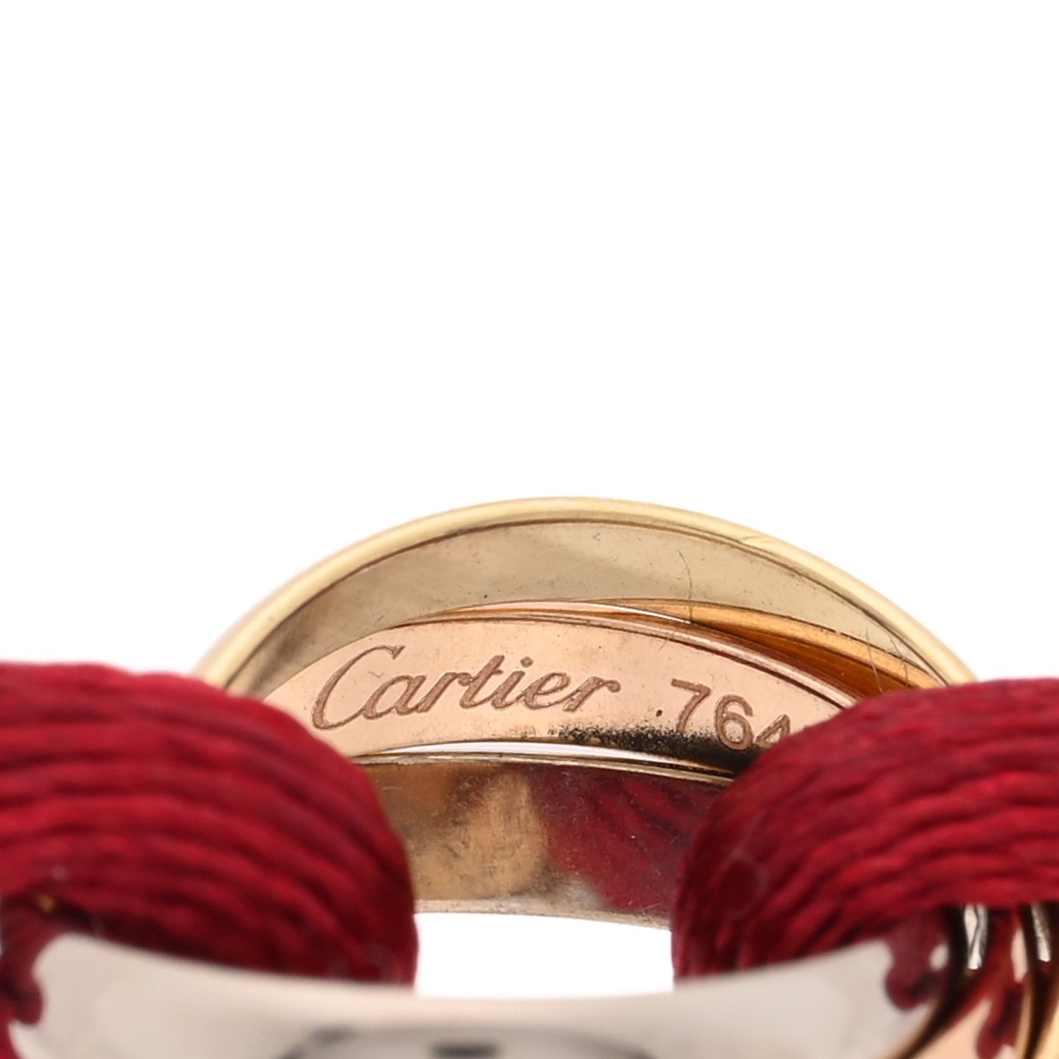 Cartier 18K Pink Yellow White Gold Trinity Cord Bracelet Red 3 of 4