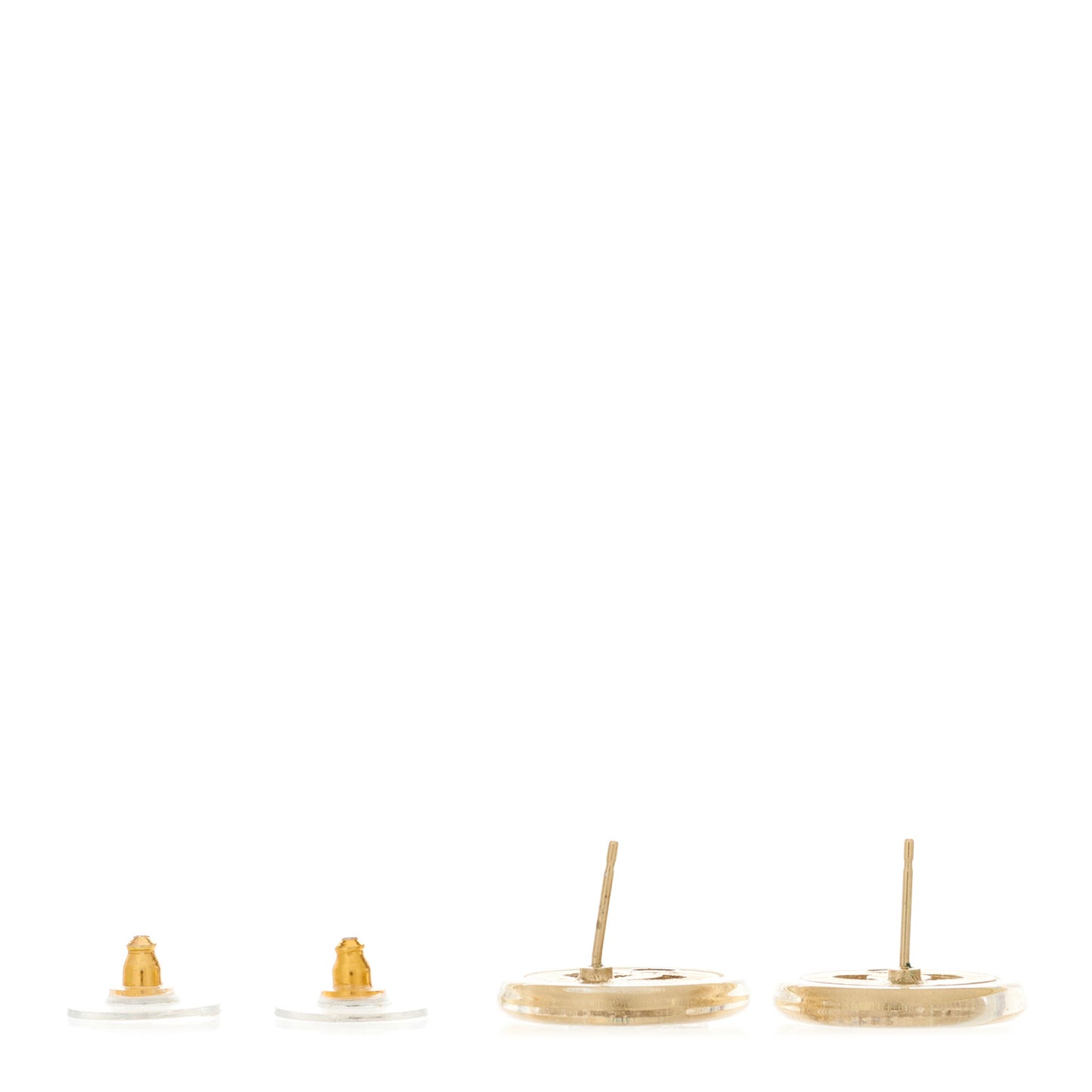 Resin Crystal CC Button Earrings Gold