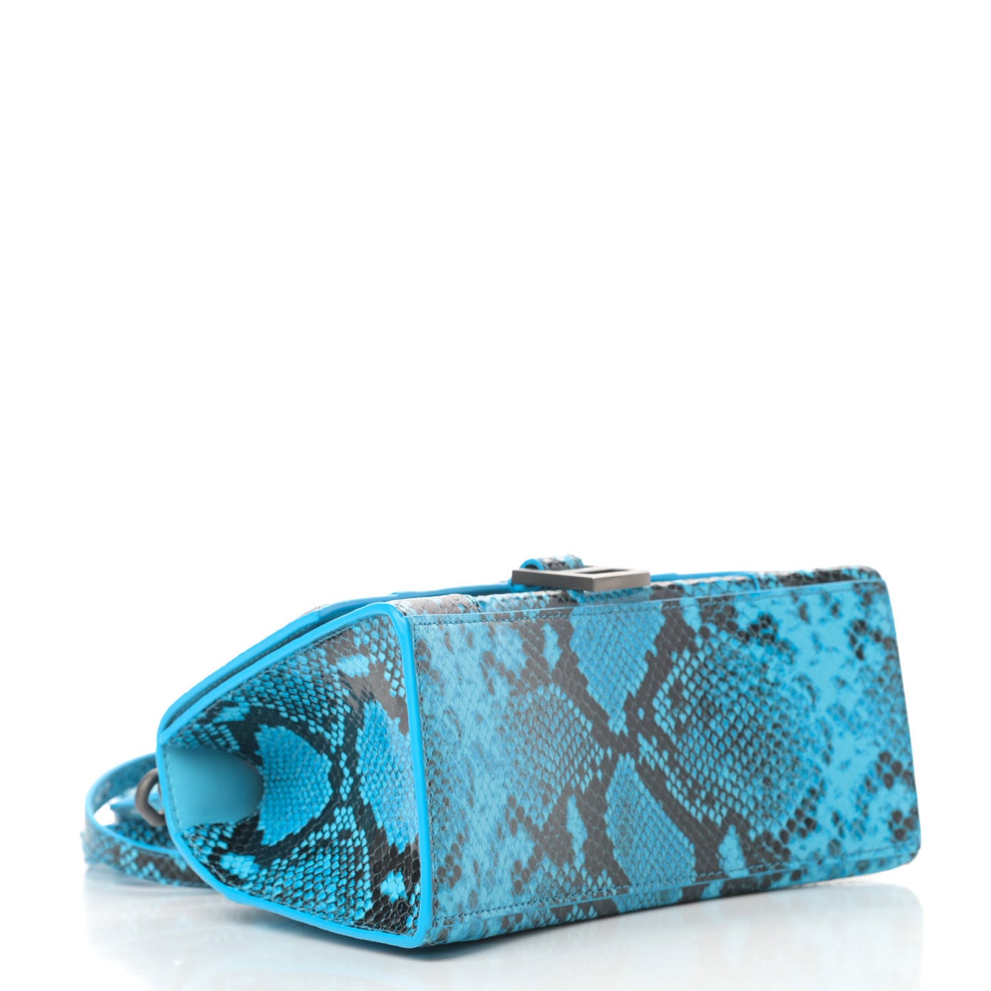 Shiny Calfskin Python Effect Small Hourglass Top Handle Bag Azur Black