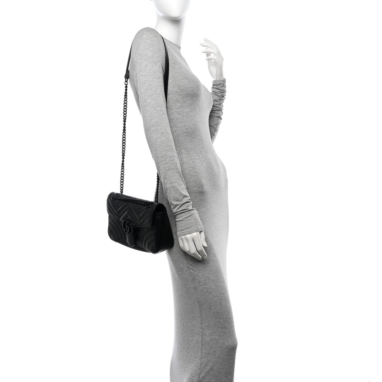Calfskin Matelasse Monochrome Small GG Marmont Shoulder Bag Black