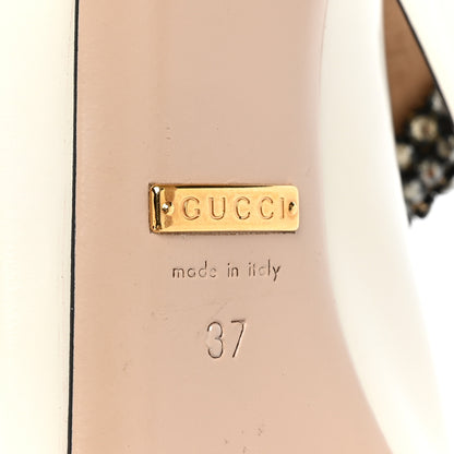 Gucci Regent Calfskin Crystal Removable Bow Elaisa Platform High Heel Pumps 37 White Magnolia 6 of 14