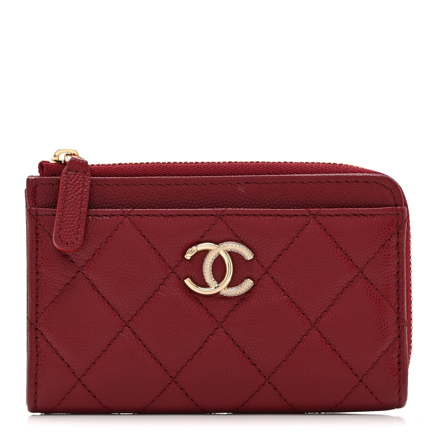 Caviar Quilted CC Zip Around Card Holder Red Red