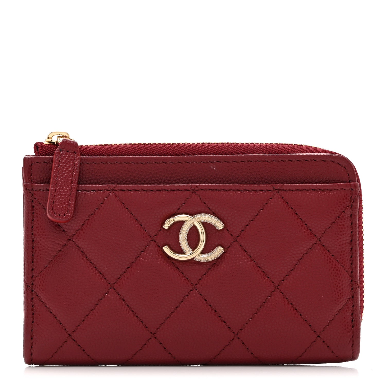Chanel Caviar Quilted CC Zip Around Card Holder Red Red 1 of 9
