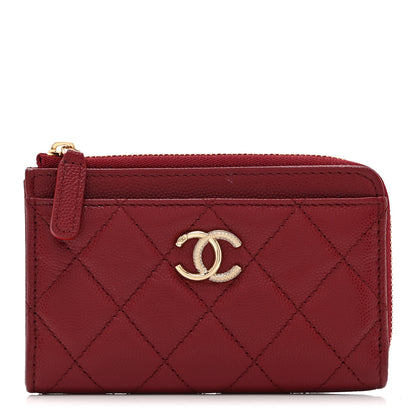 Chanel Caviar Quilted CC Zip Around Card Holder Red Red 1 of 9