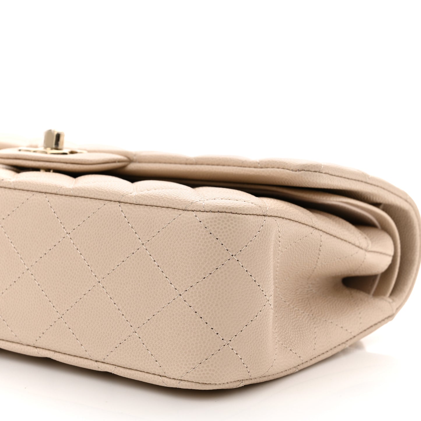 Caviar Quilted Medium Double Flap Light Beige