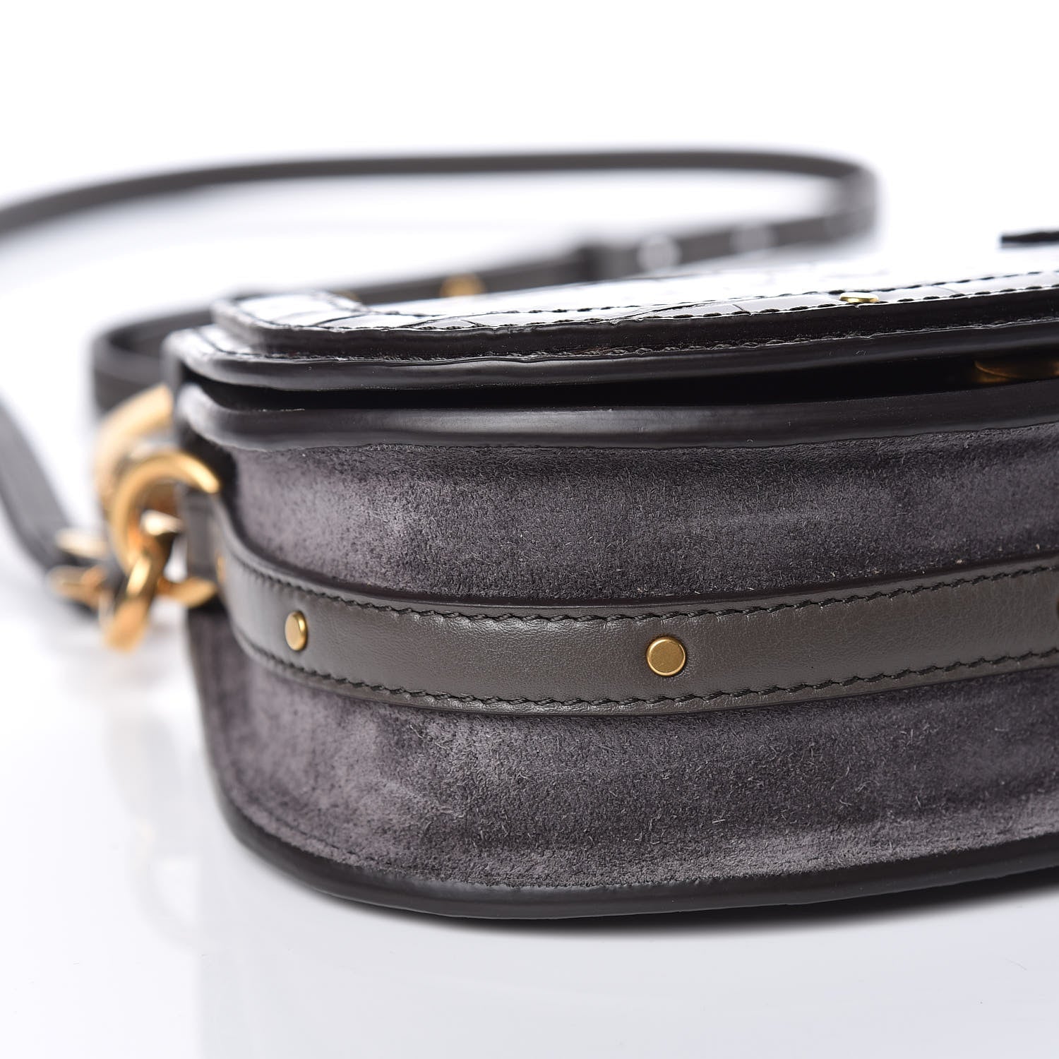 Chloe Suede Calfskin Crocodile Embossed Small Nile Bracelet Bag Profound Brown 8 of 9