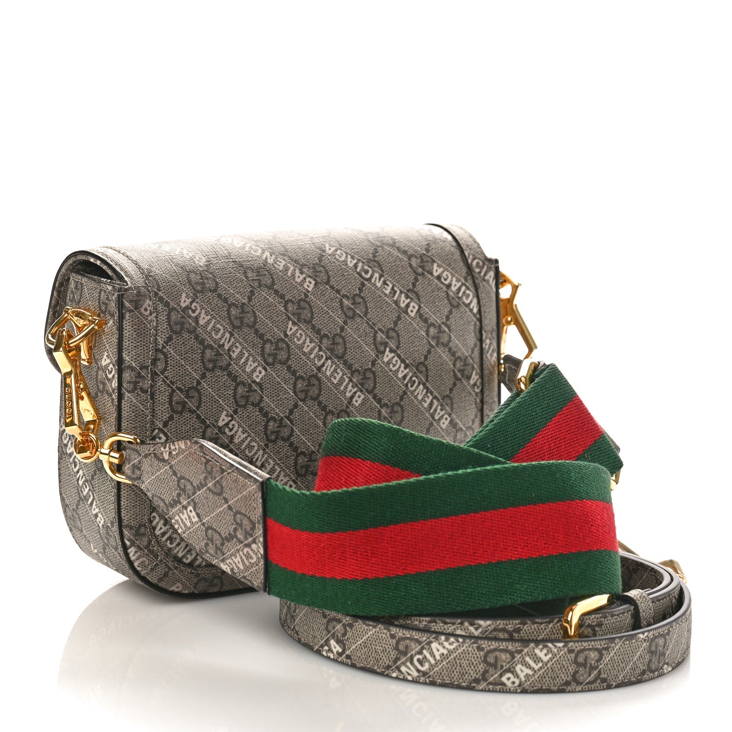 Gucci X BALENCIAGA GG Supreme Monogram Web Logo Print Mini Horsebit 1955 Shoulder Bag Beige Ebony 2 of 10