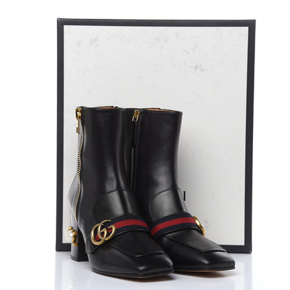 Gucci Betis Glamour Calfskin Web Pearl Embellished Peyton 75mm Ankle Boots 39 Black 11 of 11