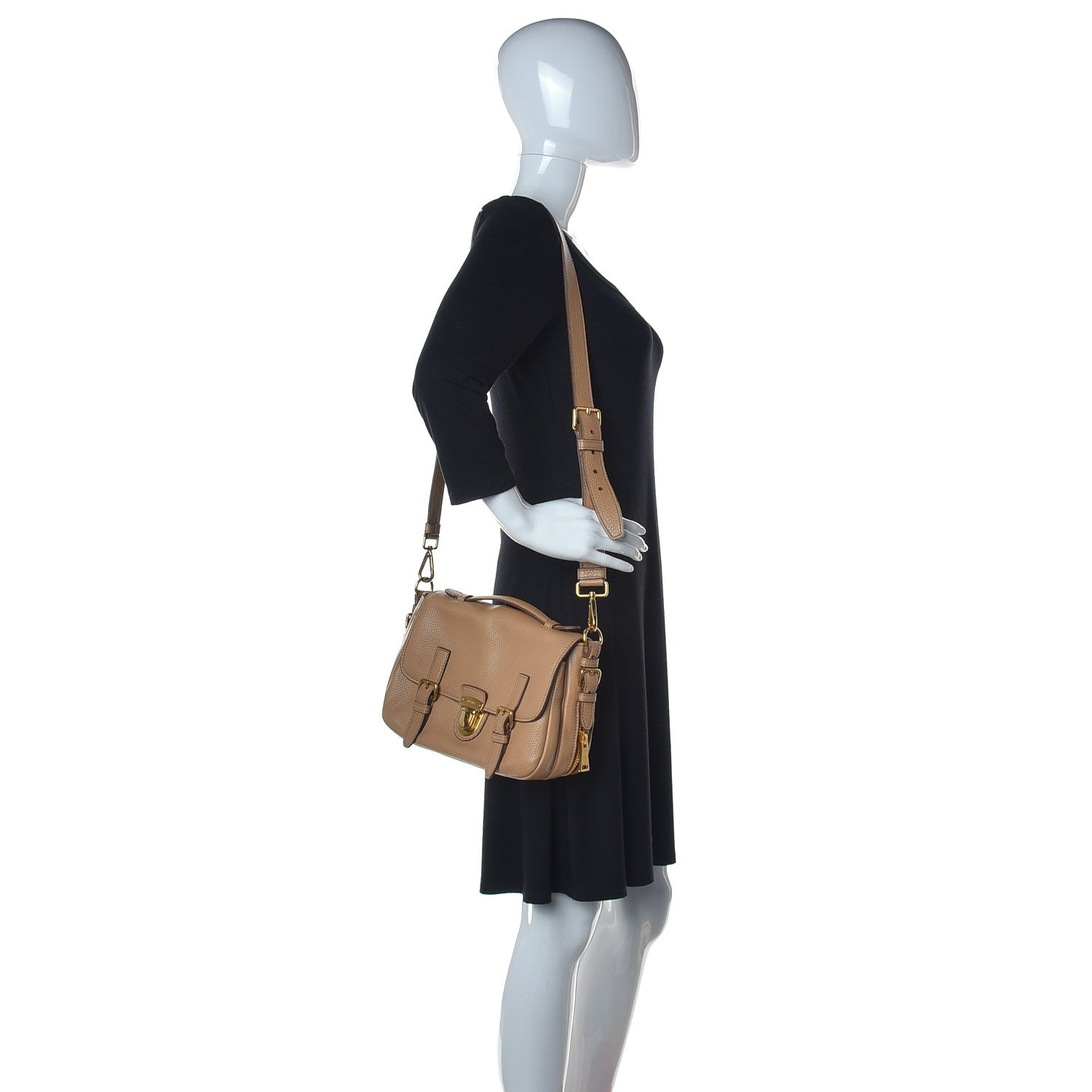 Prada Vitello Daino Push Lock Messenger Bag Noisette 2 of 13