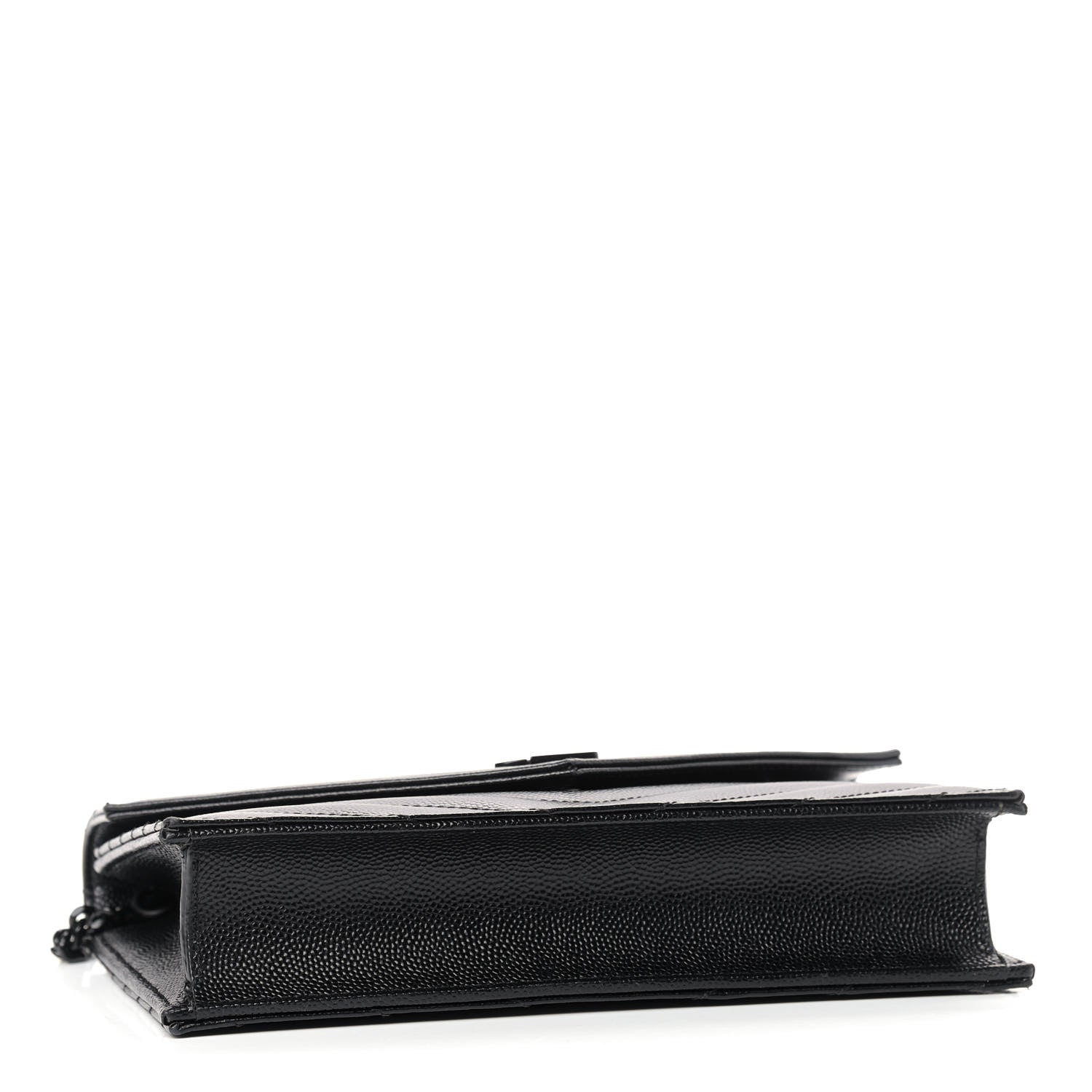 Saint Laurent Grain De Poudre Matelasse Chevron Monogram Envelope Chain Wallet Black 4 of 8