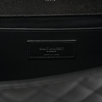 Saint Laurent Grain De Poudre Textured Mixed Matelasse Triquilt Medium Monogram Satchel Black 7 of 11