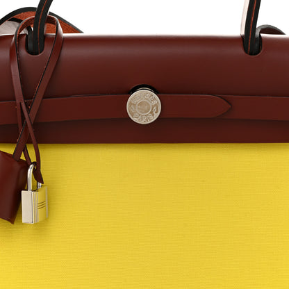 Hermes Vache Hunter Toile Herbag Zip 31 PM Lime Rouge H 9 of 12