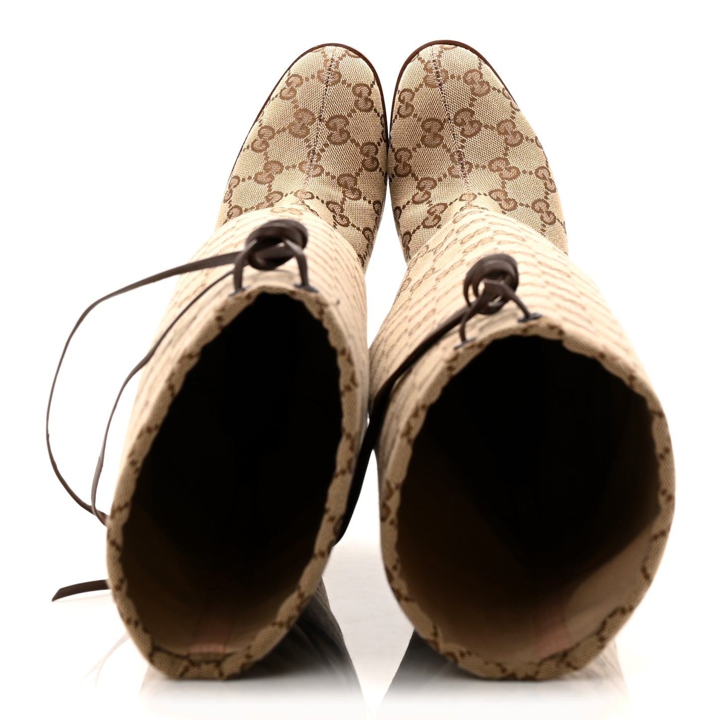 Monogram Malaga Kid Lisa Mid Heel Boots 37.5 Beige Ebony