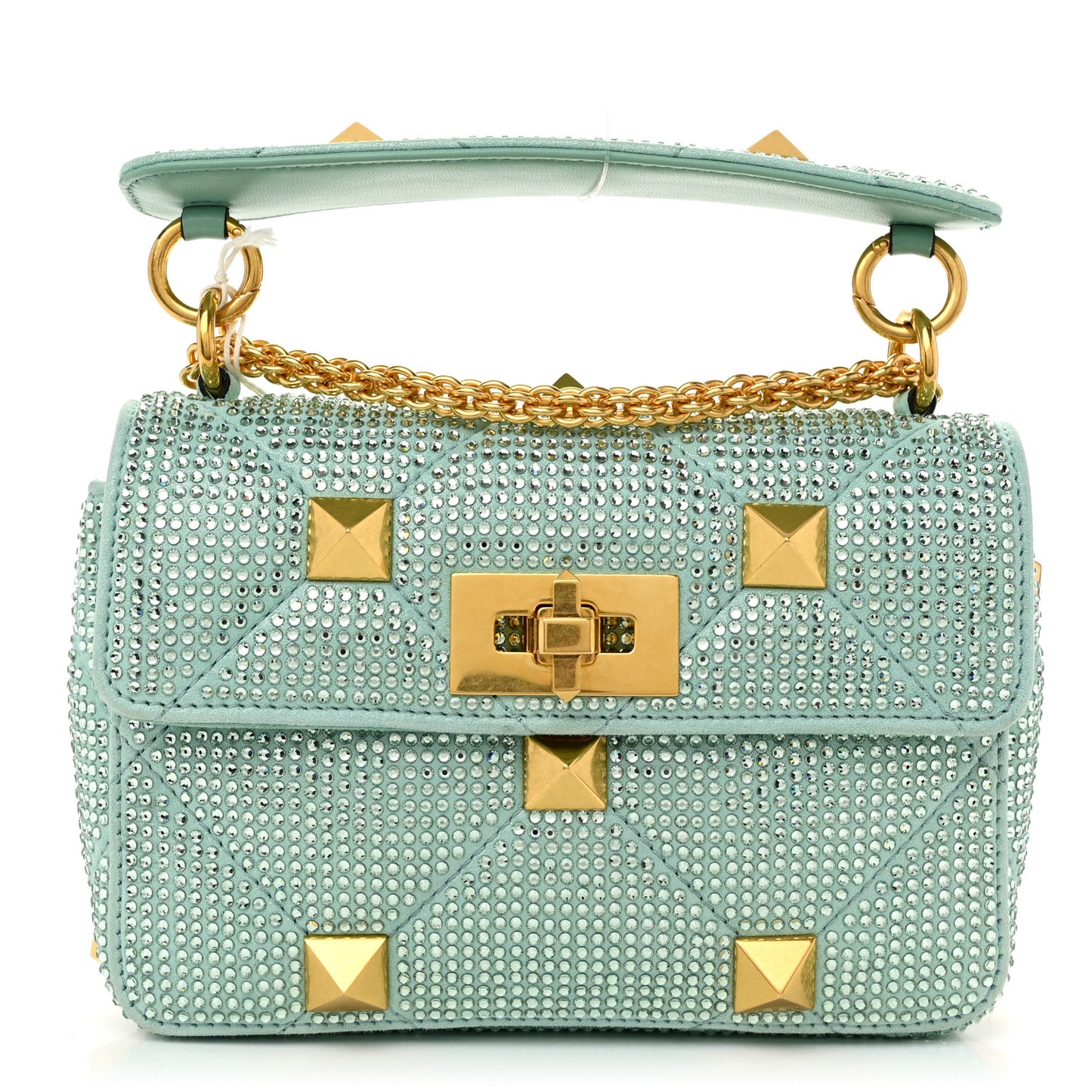 Crystal Suede Small Roman Stud Shoulder Bag Green