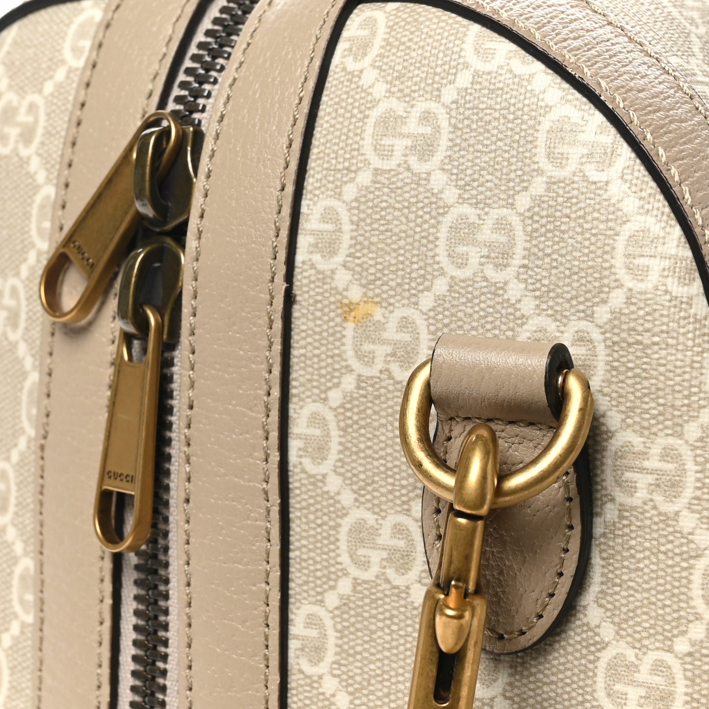 GG Supreme Monogram Textured Dollar Calfskin Web Medium Savoy Duffle Bag Beige Mystic White Oatmeal