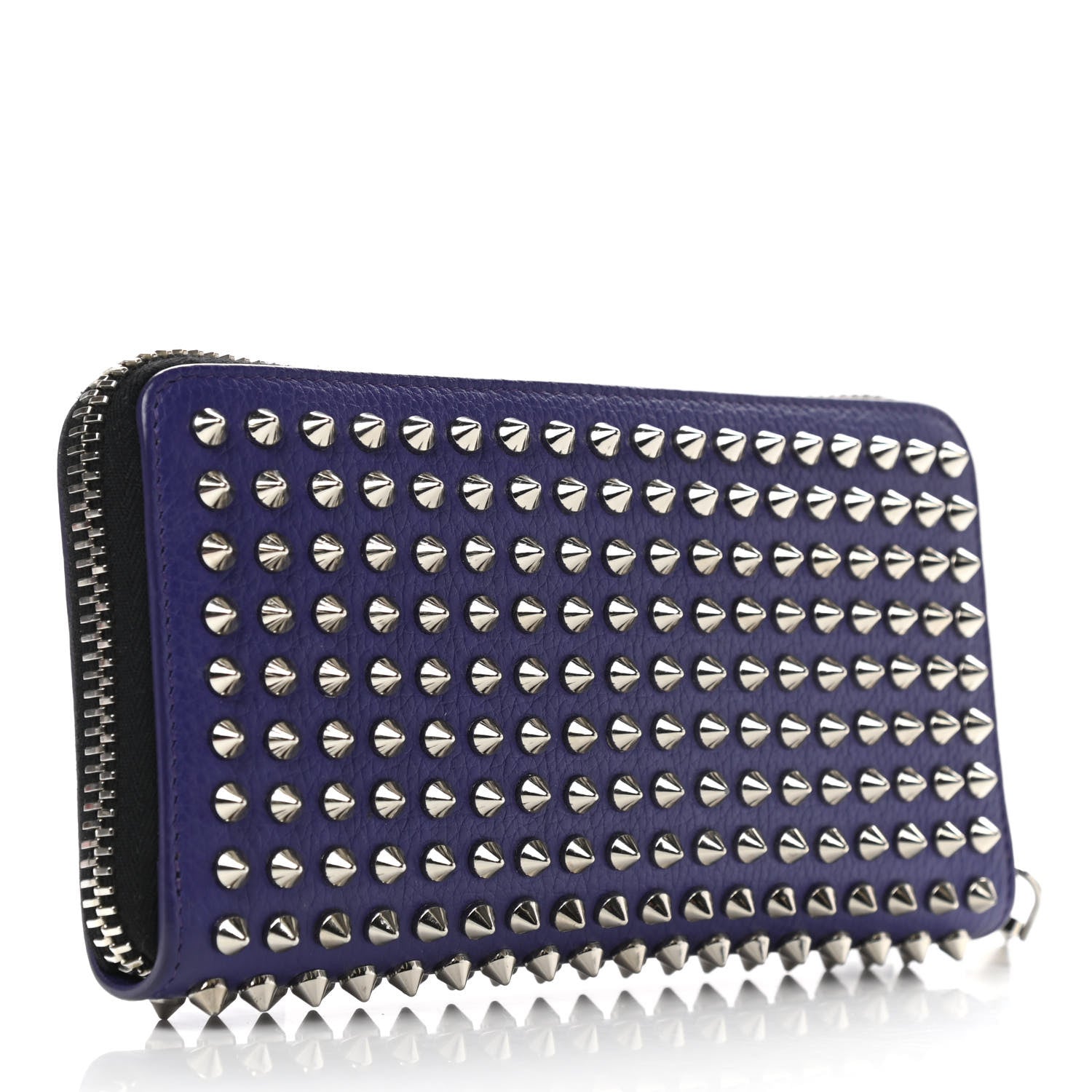 Christian Louboutin Calfskin Panettone Spiked Zip Around Wallet Purple 3 of 8