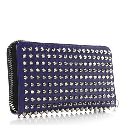 Christian Louboutin Calfskin Panettone Spiked Zip Around Wallet Purple 3 of 8