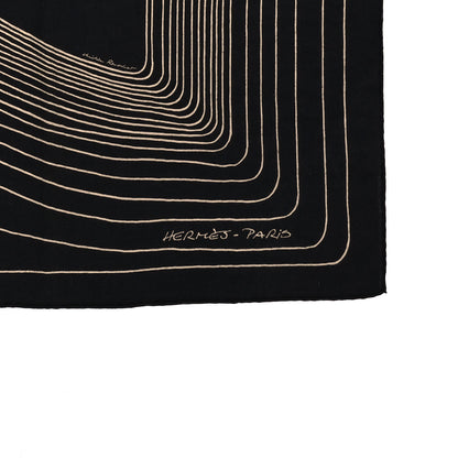 Hermes Cashmere Silk Pegase Paysage Shawl 140 Black Beige 2 of 4