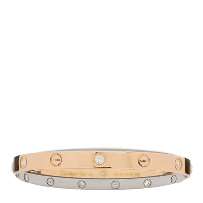 Cartier 18K Pink White Gold 12 Diamond Double LOVE Bracelet 16 2 of 8