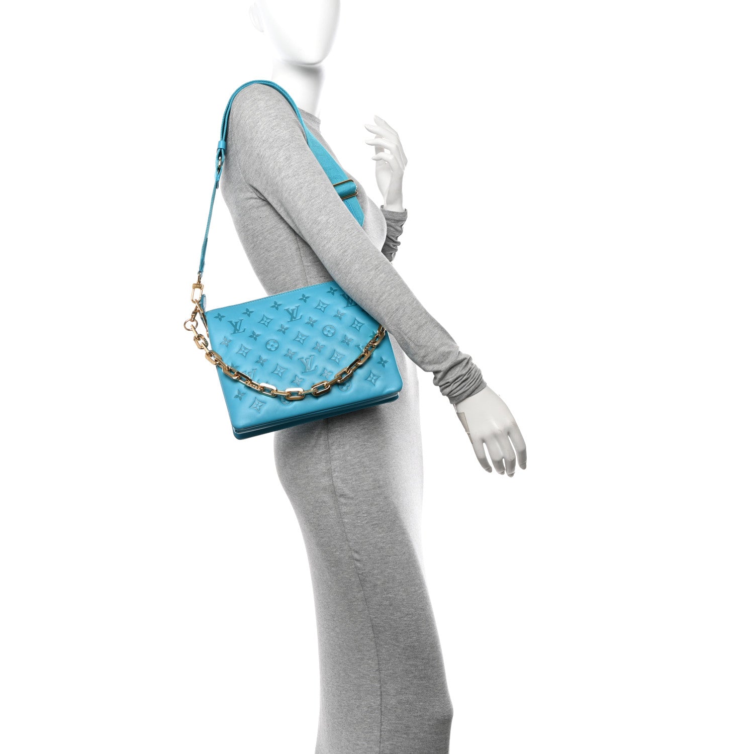 Louis Vuitton Lambskin Embossed Monogram Coussin PM Turquoise 2 of 11