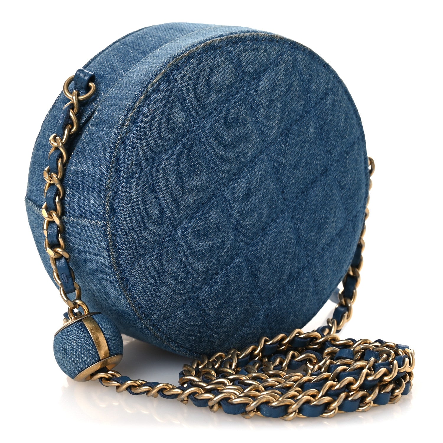 Chanel Denim Quilted Round Pearl Crush Clutch With Chain Blue 3 of 11